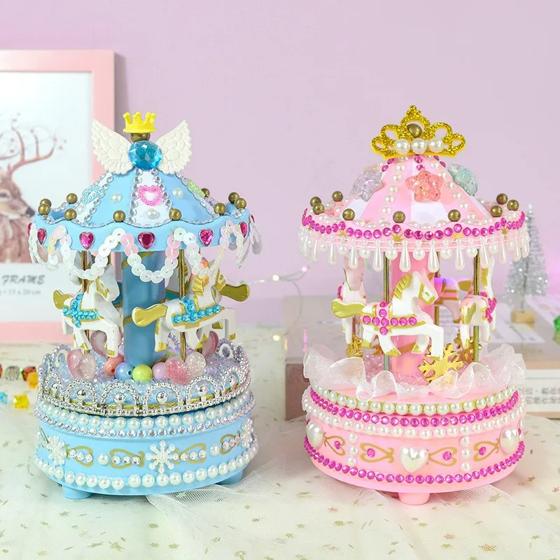 Children's Handmade Creative DIY Luminous Music Box Carousel Birthday Gift Educational Toy Gift Material Package