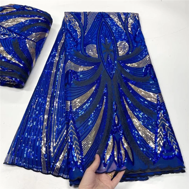 

Latest Royal Blue African Sequins Net Lace Fabric 2021 High Quality Nigerian French Tulle Mesh Lace Material For Wedding Dresses