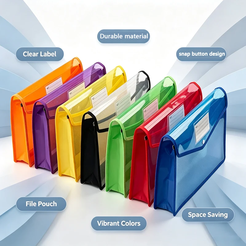 A4 transparent  file storage bag and folder; student transparent button file sleeve; transparent storage classification bag with