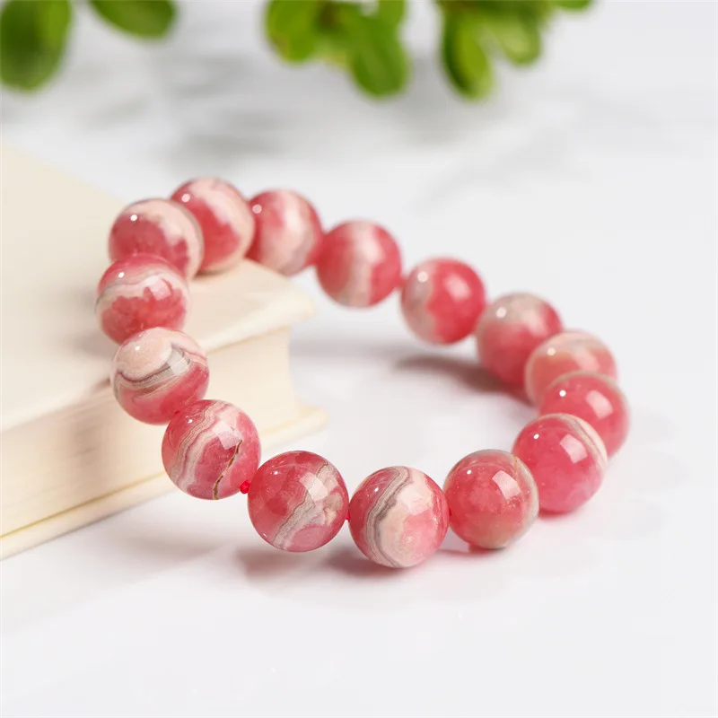 Natural Rose Rhodochrosite Round Beads Bracelet Fashion Stretch Women Red Rhodochrosite Fashion Stone  Jewelry AAAAAA