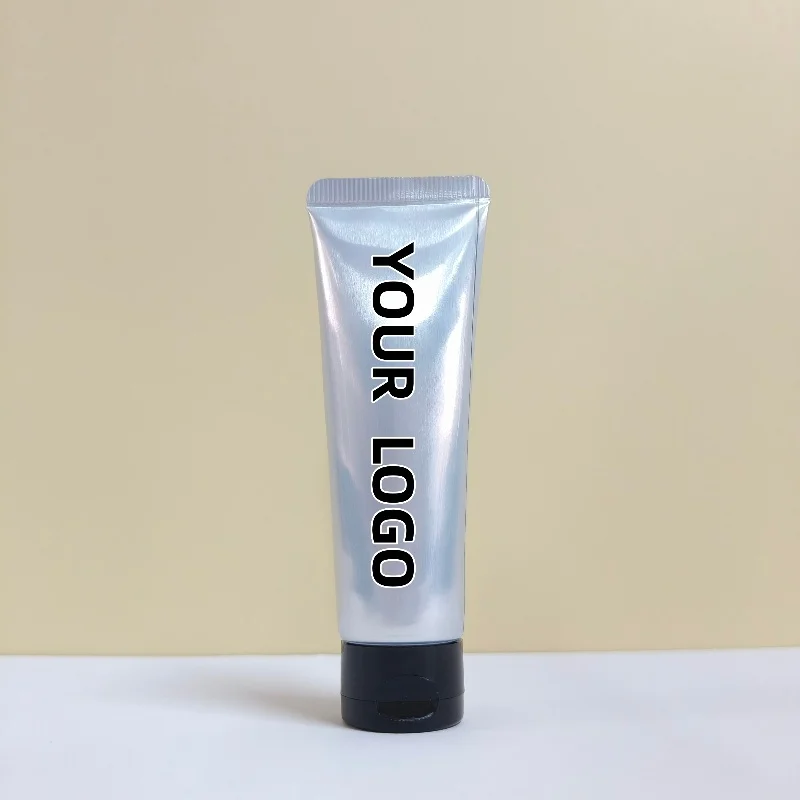 【شعار مخصص】50 قطعة 30 جرام غطاء مثمن أسود مخصص غطاء الوجه الفضة الألومنيوم والبلاستيك أنبوب مواد تغليف مستحضرات التجميل