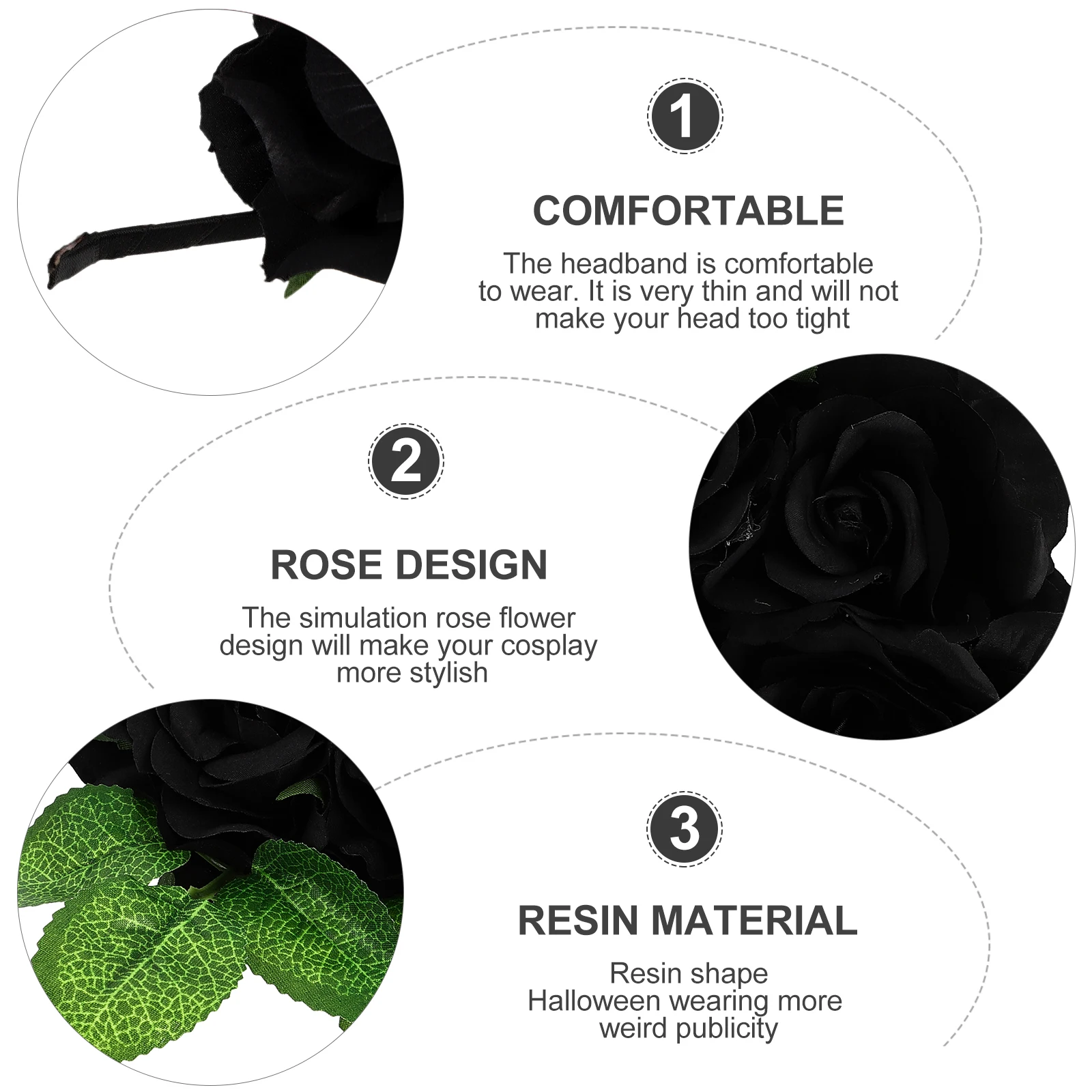 

1Pcs Halloween Rose Hair Hoop Simulation Flower Headband Party Hair Accessory for Women Girls Ladies Party Hairband