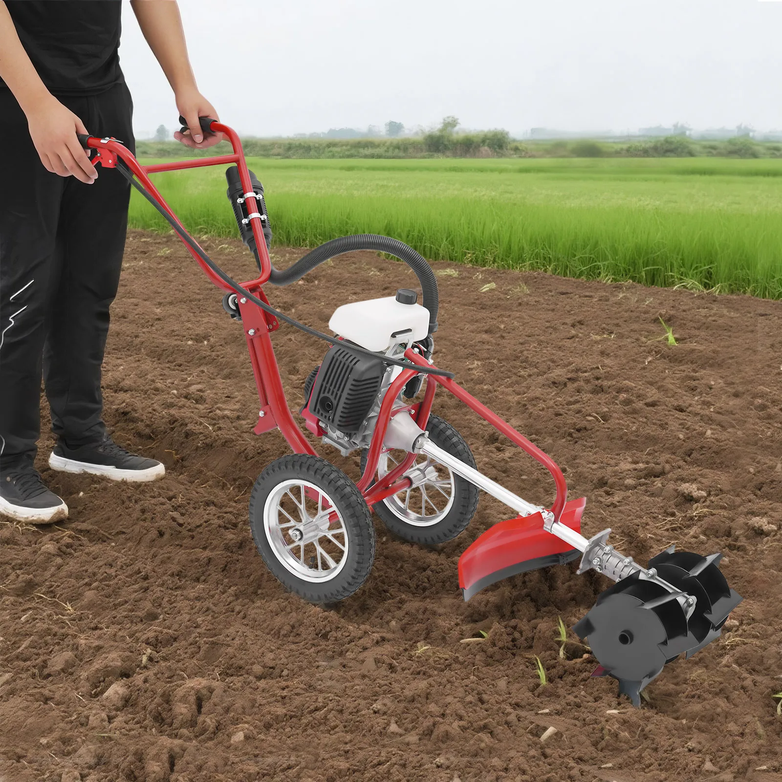 

4HP 63cc 4-Stroke Micro Cultivator, Steel Material, 3-in-1 Function(Mowing/Tilling/Trenching), For Garden/Courtyard/Greenhouse