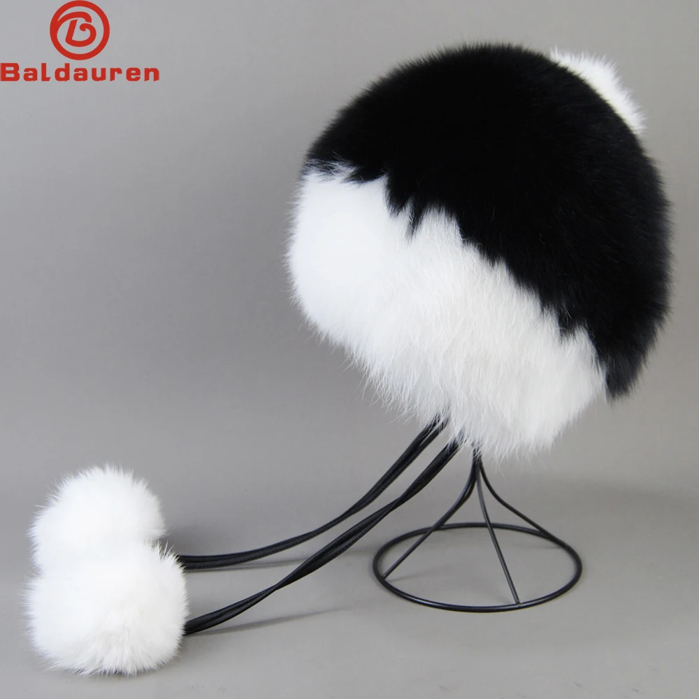 

Women Winter Ushanka Hats Bomber Russian Woman Fluffy Trapper Natural Fox Fur Cap Warm Round Ladies Real Fox Fur Hat