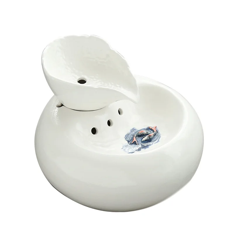 Pet ceramic automatic water fountain indoor Bowls for Cat drinker leaf dispenser circulating filter active spring