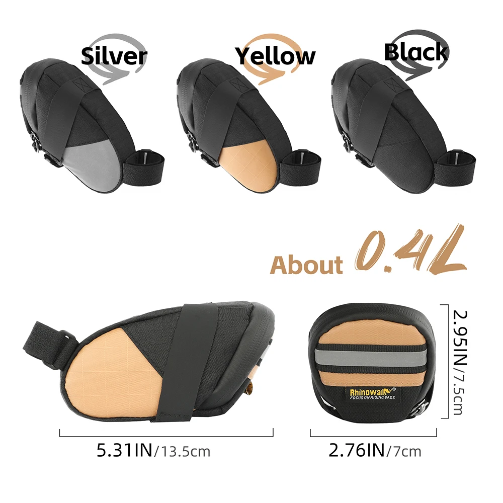 Rhinowalk Bike Saddle Bag 0.4L Water Resistant Rear Tail Pack Accessory Tool Storage Reflective Bicycle Cycling Kit Easy Carry