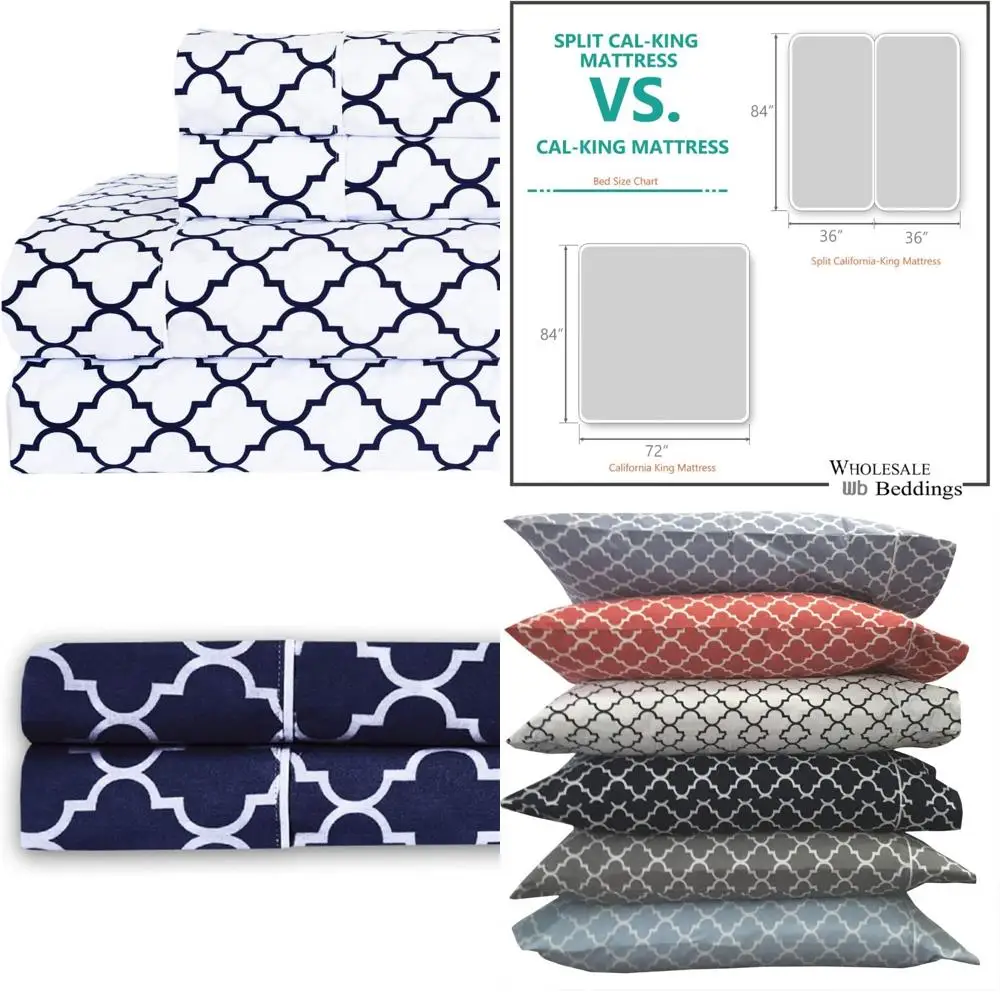 مجموعة ملاءات كينج كاليفورنيا المنقسمة مكونة من 5 قطع من القطن بنسبة 100% مكونة من 340 خيطًا لأسرة قابلة للتعديل #1