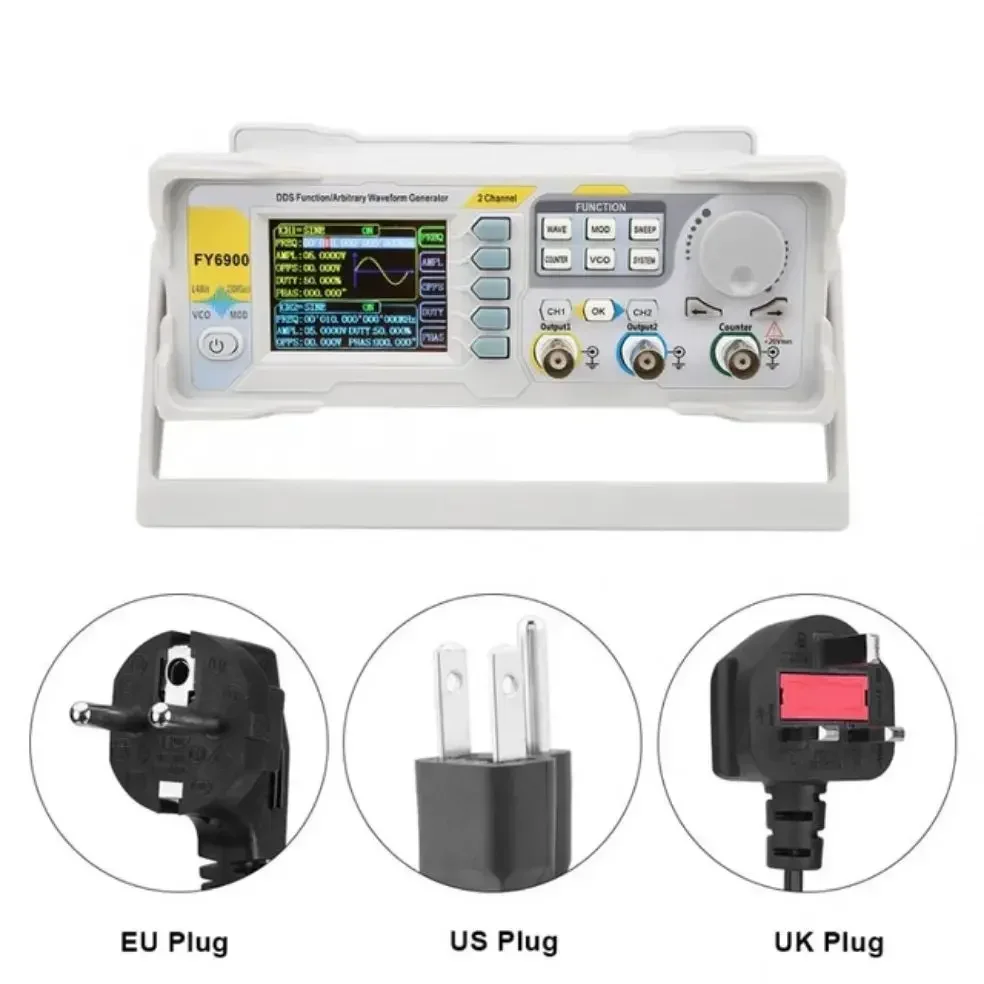 FY6900 Sine 0-20MHz Digital Signal Generator Sine Wave 2.4Inch TFT Screen Digital Signal Sourece Meter With EU UK Plug Lcd