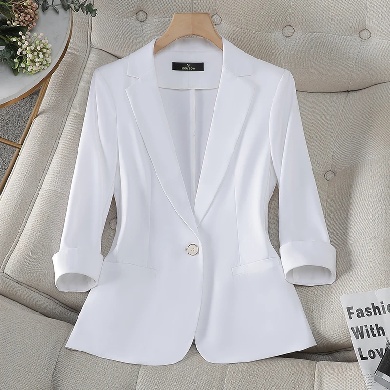 ZJYT Women\'s Summer Jacket One Button Blazers Feminino Ropa Mujer Coat 2024 New Korean Style Fashion Outerwear White Veste Femme