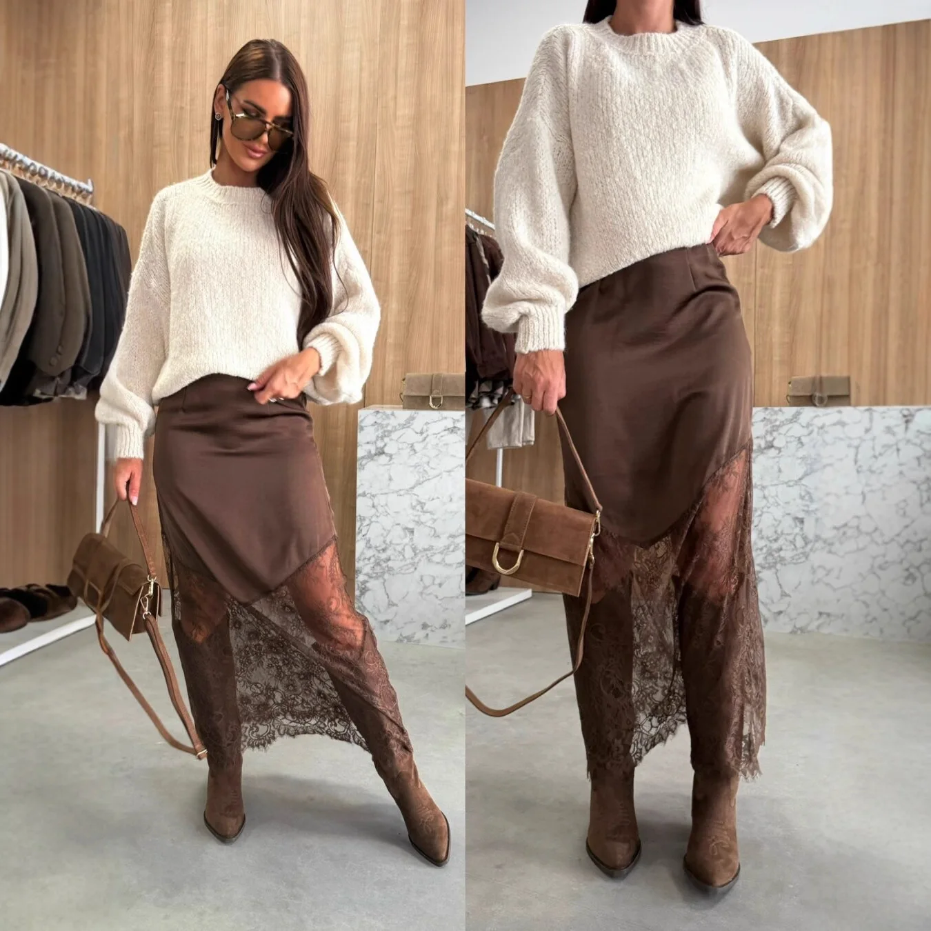Women's Lace Patchwork Half Skirt Sexy Spicy Girl Slimming Solid Color Skirts