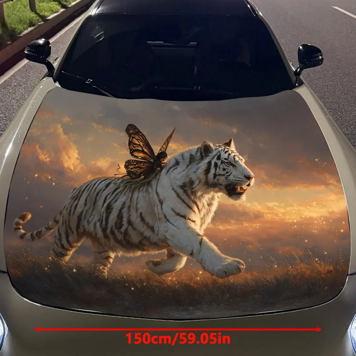 White Tiger and Elf Car hood packaging sticker, PVC material, self adhesive waterproof, anti slip paint, car exterior decoration