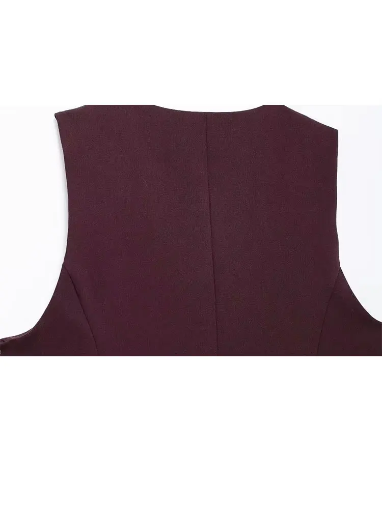 HH Female Streetwear Style Chic Tops Wine Red V-Neck Sleeveless Buttons Single Breasted Summer Vest Tops Woman 2024 Trendy