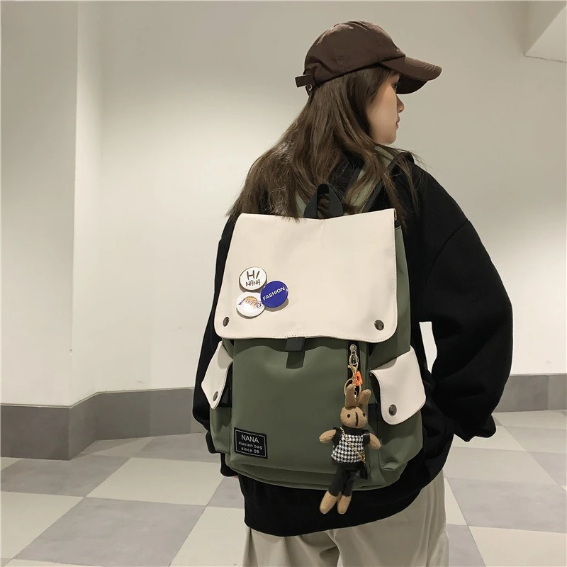 

New in Large Capacity Nylon Backpack for Unisex Japanese Style Student Bag Lightweight Colorblock Design Casual Travel Backpack