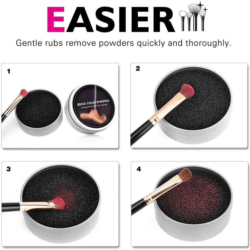 

4set Makeup Brush Cleaner Sponge Small Size Lightweight Activated Carbon Cleaning Box For Travel Home Use Brush Cleaning Tool