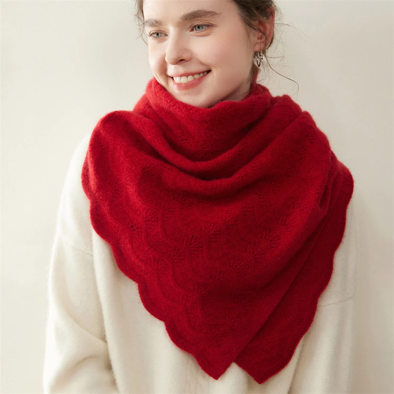 

Women's 100% Pure Cashmere Scarf with Intricate Patterns Soft Warm Knitted Shawl for Autumn Winter Double-Sided Versatile Use