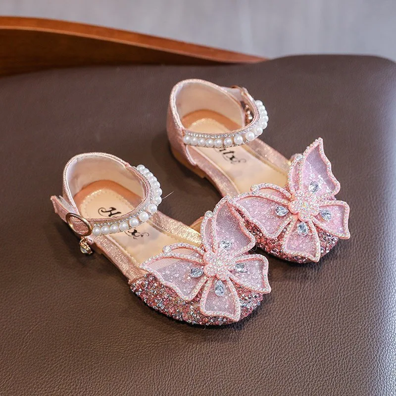 Girls Dress Shoes Children\'s Sequins Sandals Mary Janes Flower Wedding Party Bridesmaids Shoes Glitter Princess Ballet Flats