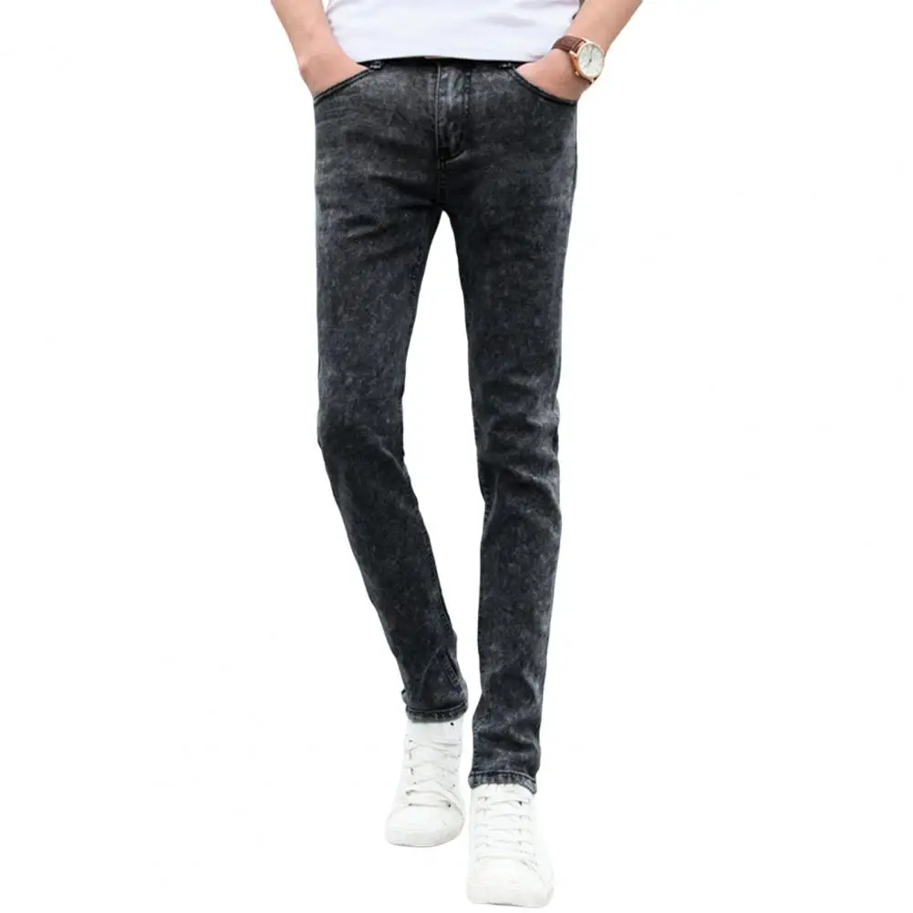 Pantaloni in Denim alla moda alla caviglia a vita media Skin-Touch uomo Slim Fit Denim pantaloni lunghi Jeans da uomo versatili