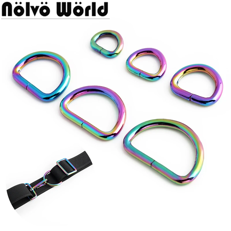 10/30/200PCS 13-16-20-25-32-38mm Rainbow D-Shaped Metal Bags Ring For Cat Shoes Dog Collar Chain Web D Ring Buckle Accessories