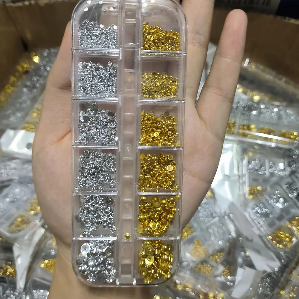 12 شبكة ثلاثية الأبعاد اللؤلؤ الفضي مسمار السحر مختلط الأحجام فلاتباك الكافيار الخرز مسمار الفن الديكور لتقوم بها بنفسك هالوين وعيد الميلاد مانيكير جزء #4