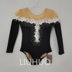 LIUHUO Rhythmic Gymnastics Leotard Competitive  Cheerleading Performance Black For Children