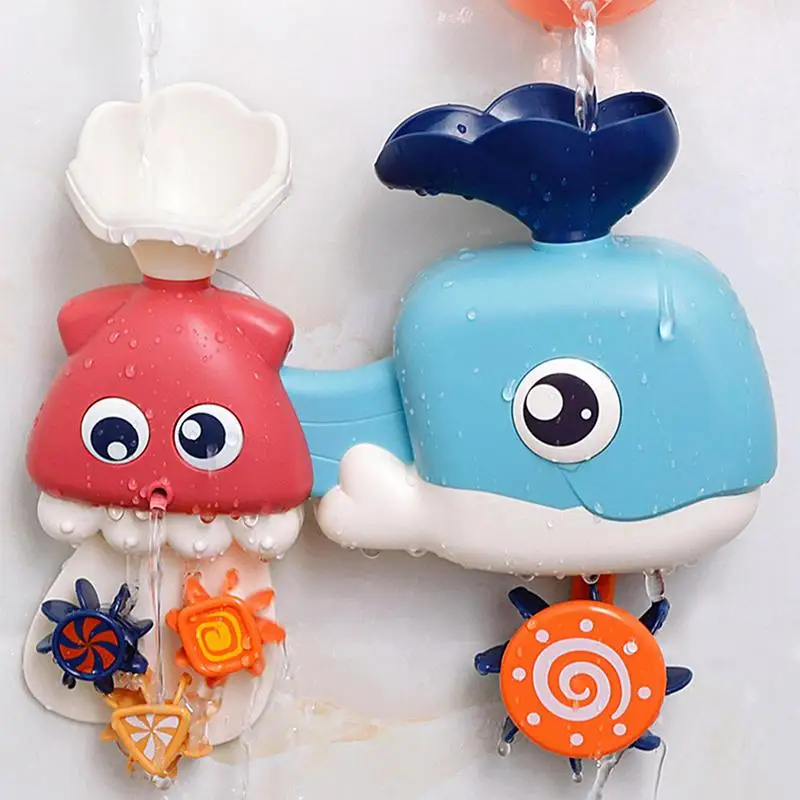 Fish Bath Toys Kids Fish Spinner Toys With Suction Cup Children's Bathroom Splashing Toy With 2 Spoons