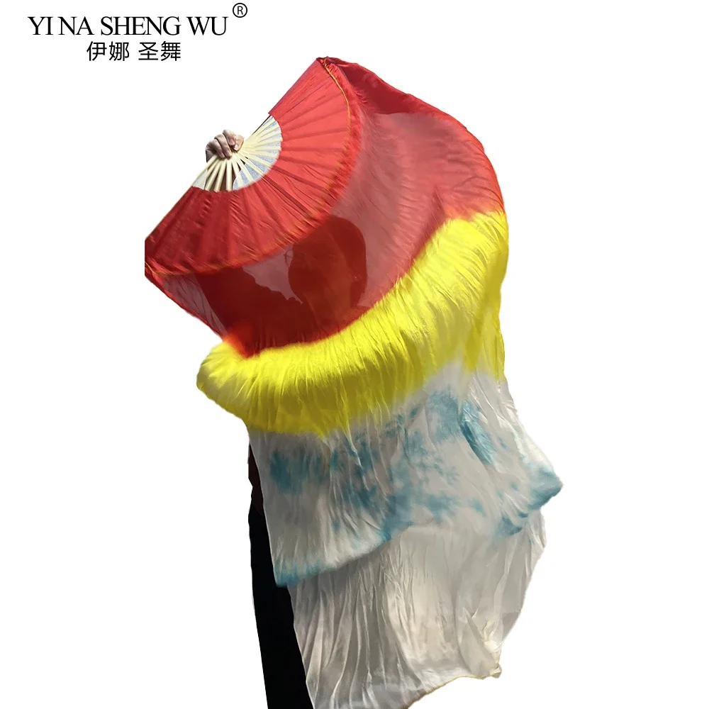 الحجاب مروحة الحرير الطبيعي النقي للنساء أداء الرقص الشرقي الحرير الحقيقي التعادل صبغ مروحة مزدوجة تمديد الملونة 180 سنتيمتر مروحة حريرية طويلة