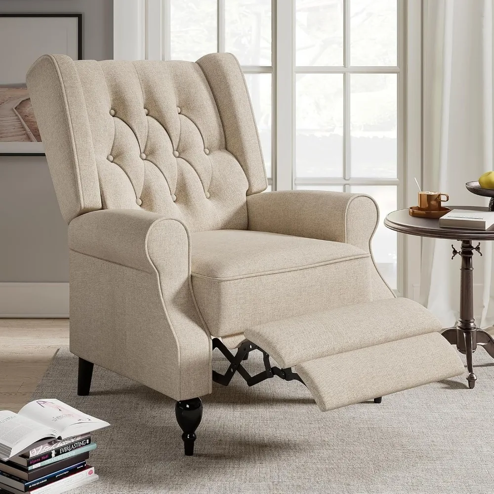 Pushback Recliner Chair, Mid Century Accent Wingback Chairs for Adults, Small Tufted Push Back Club Single Sofa Armchair