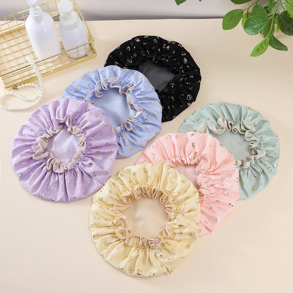 Waterproof Shower Cap Satin Beanie Hair Bonnet Bath Accessories Shampoo Women Shower Caps Bathroom Dust-proof Set