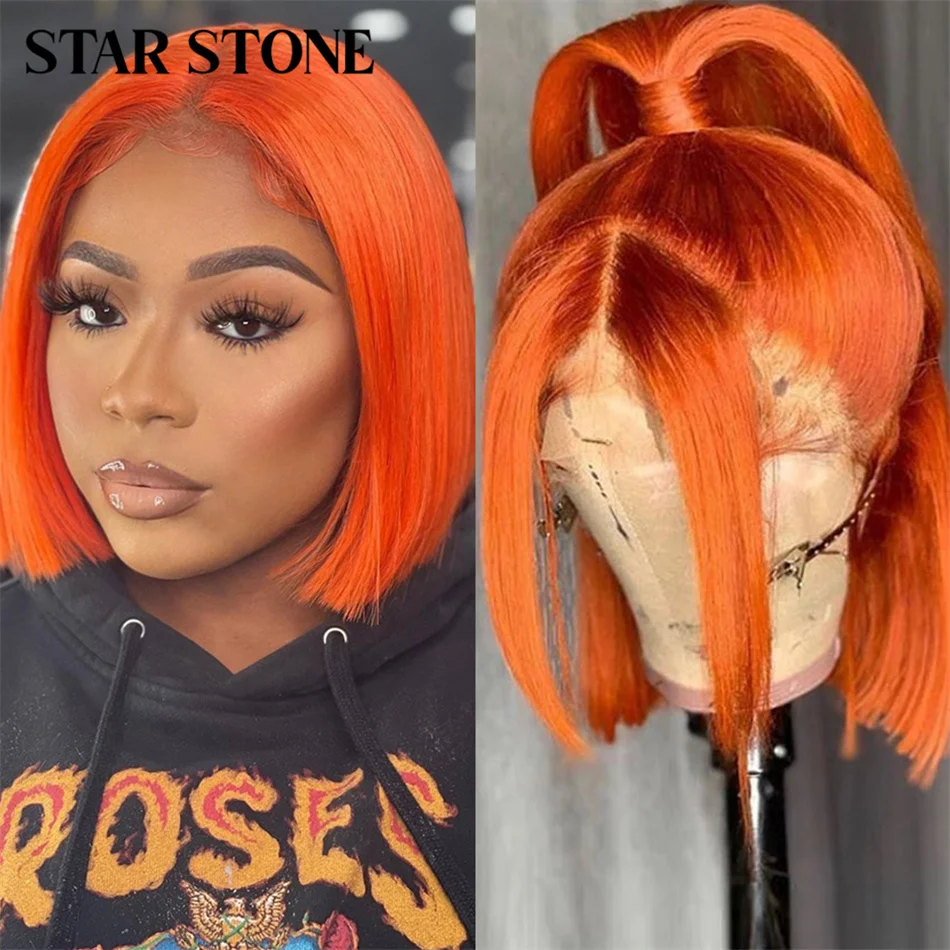 Orange Ginger Straight Bob Wig 13x4 Transparent Lace Wig Ginger Lace Front Human Hair Wigs For Women Highlight Wig Human Hair