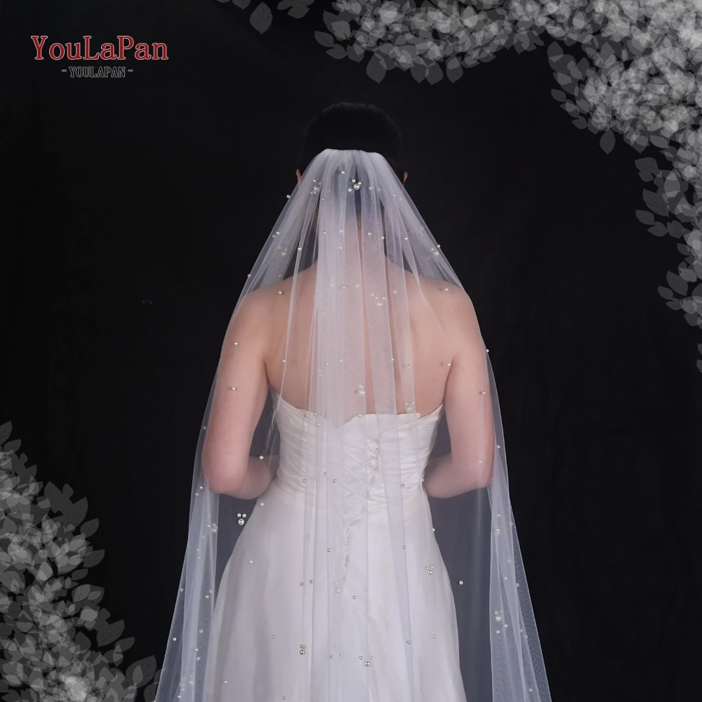 Youlapan-真珠のような装飾的な結婚式のベール,ブライダルガウンのための真珠のプリーツ,1 tier,v130