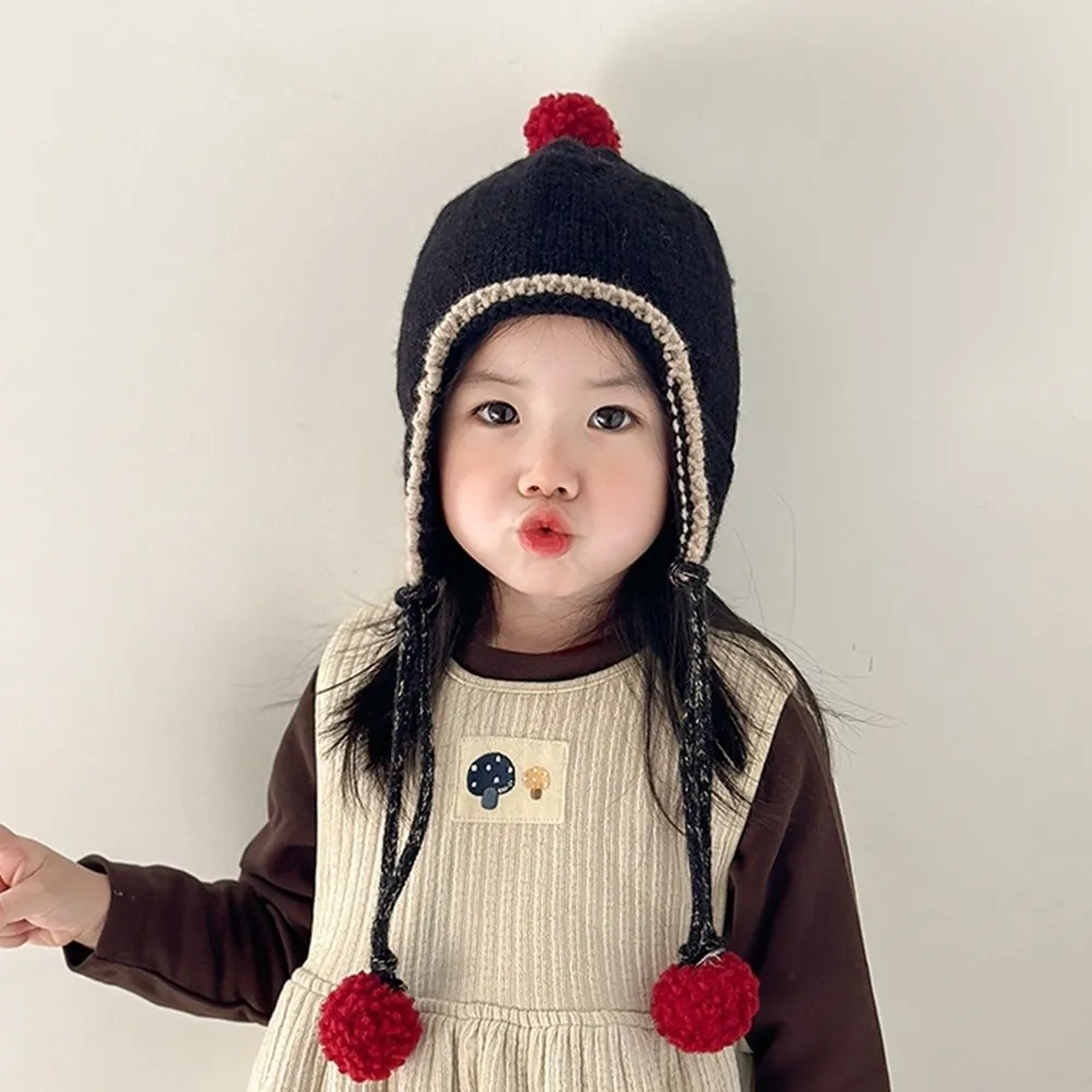 

Korean Winter Baby Knitted Cap Thick Tassel Baby Beanie Cap Bobbles Warm Ear Protection Hat Boys Girls
