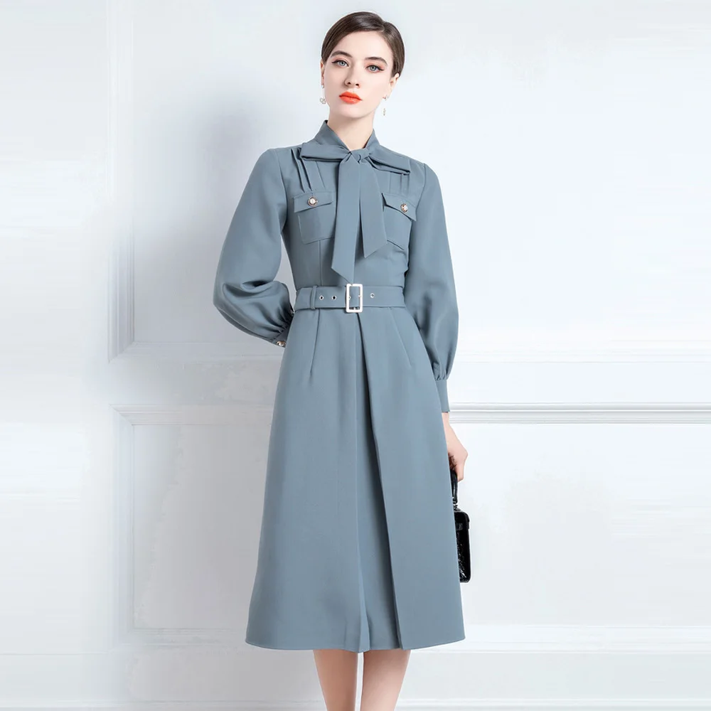 High End Luxury Lady Dress Women's Autumn Dress New Retro Lantern Sleeves