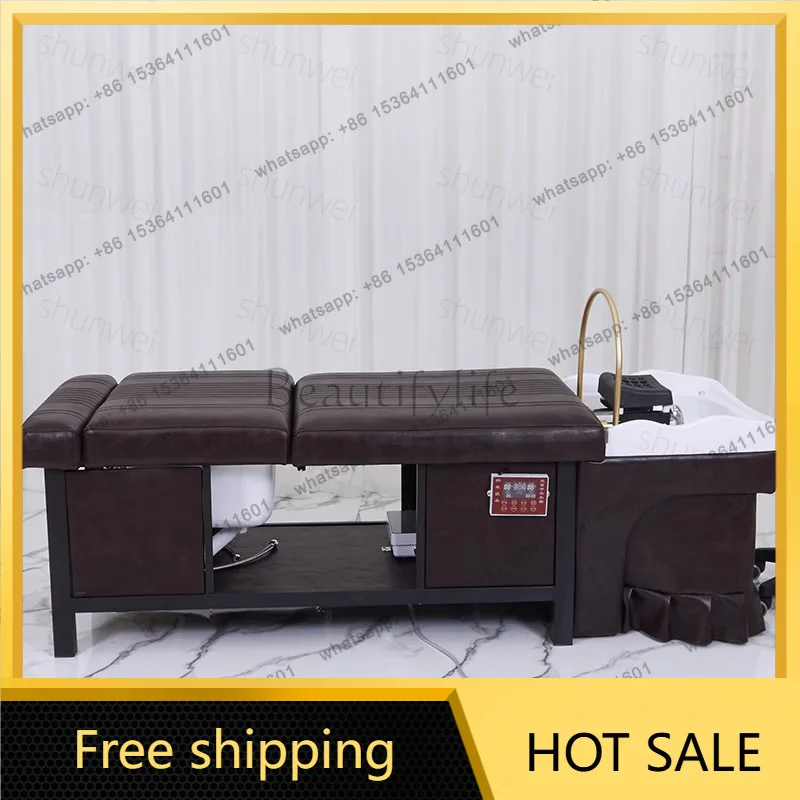 Factory Direct Sales Iron Thai Hair Salon Flush Bed Barber Shop Full Lying Shampoo Bed