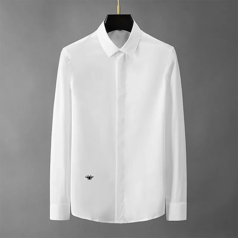 Spring and Autumn New Long Sleeve Business Men's Shirt with Little Bee Embroidery Fashion Slim Fit Shirt