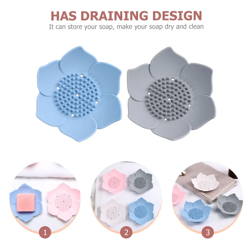 

2 Pcs Soap Tray Silicone Dishes Shower Holder Non-slip Self Draining Rack Silica Gel for Bathroom Decor
