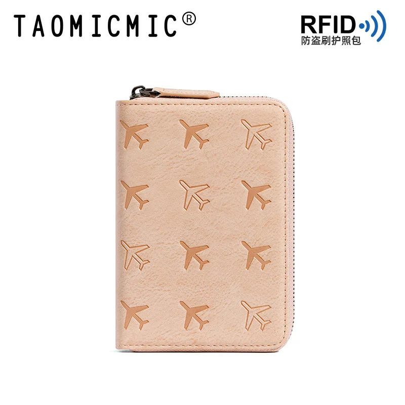 Funda de cuero PU con cremallera para hombre y mujer, cartera con bloqueo RFID, soporte para tarjetas de pasaporte, viaje familiar, nuevo