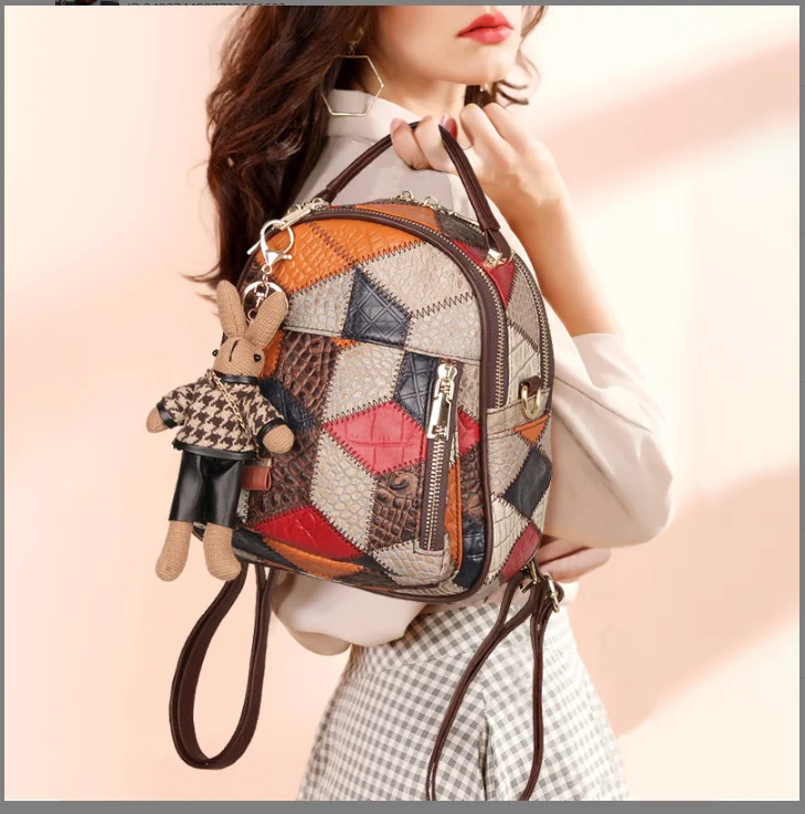 Cobbler Legend Genuine Leather Women Backpack Patchwork Multicolor Backpacks