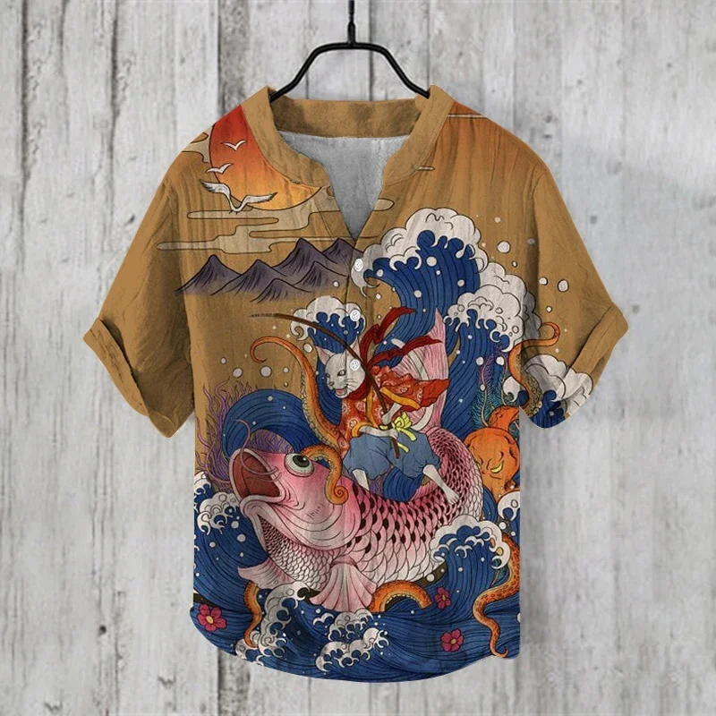 

Spring and Summer Men's/Women's Shirts Independent Station Casual Mouse Riding Carp Hawaiian Style 3D Printed Shirt Men's Tops 1