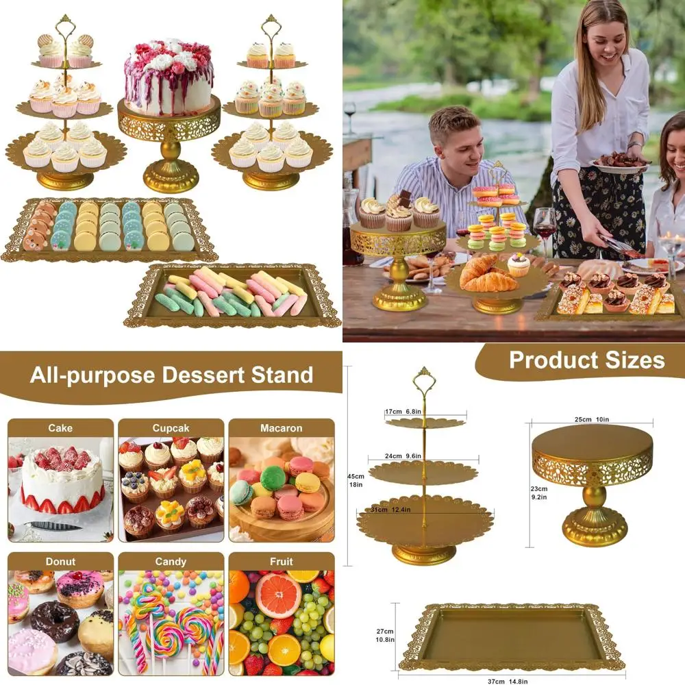 

Металлическая круглая подставка для торта из 5 предметов с сервировочной ручкой для демонстрации десертов и печенья