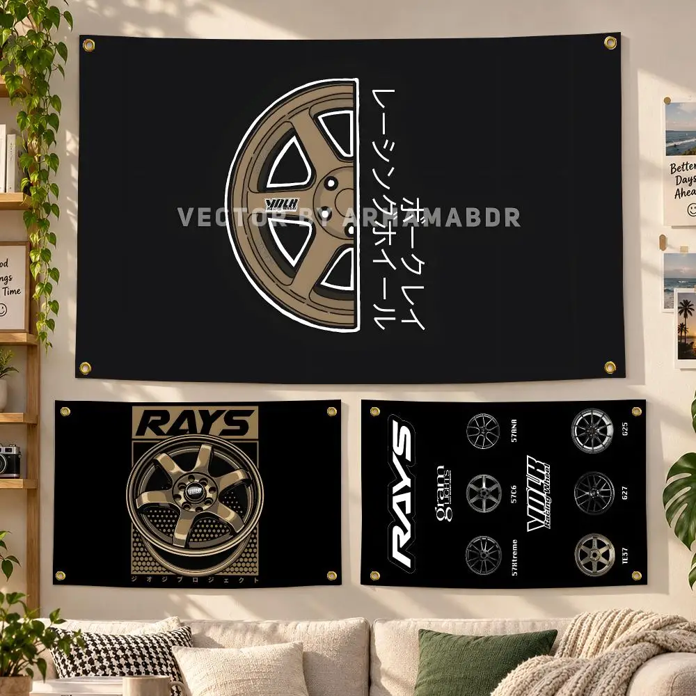 RAYS Volk Racing JDM Wheels Tuning Flags Personalized Banner Flag Room Dorm Camping Picnic Garage Bar Outdoor Wall Decor