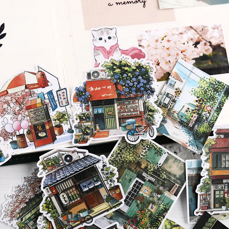 18pcs Japanese Huts Cute Hand Account Sticker Material Ins Literary Fresh Mobile Phone Shell Ipad Decoration Small Pattern