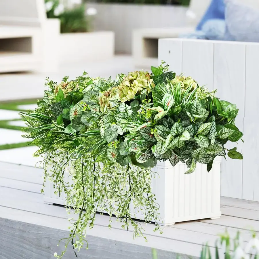 

20 шт. искусственных растений, устойчивых к УФ-излучению, для улицы и дома, имитация кустарников из искусственной зелени для сада и приусадебного участка