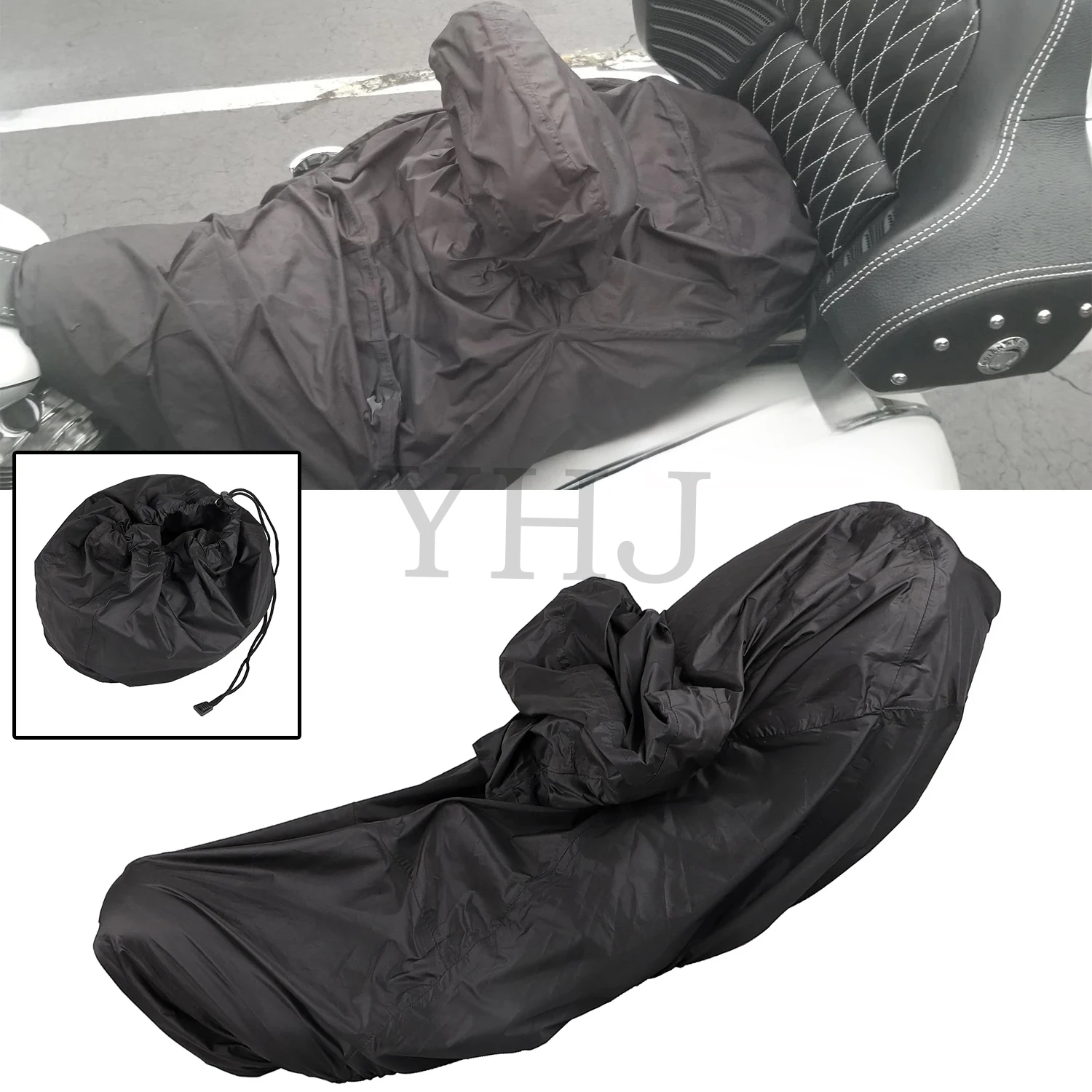 

Motorcycle Waterproof Seat Rain Cover with Driver Backrest For Harley Touring Road King Electra Street Glide FLTRX Black Nylon