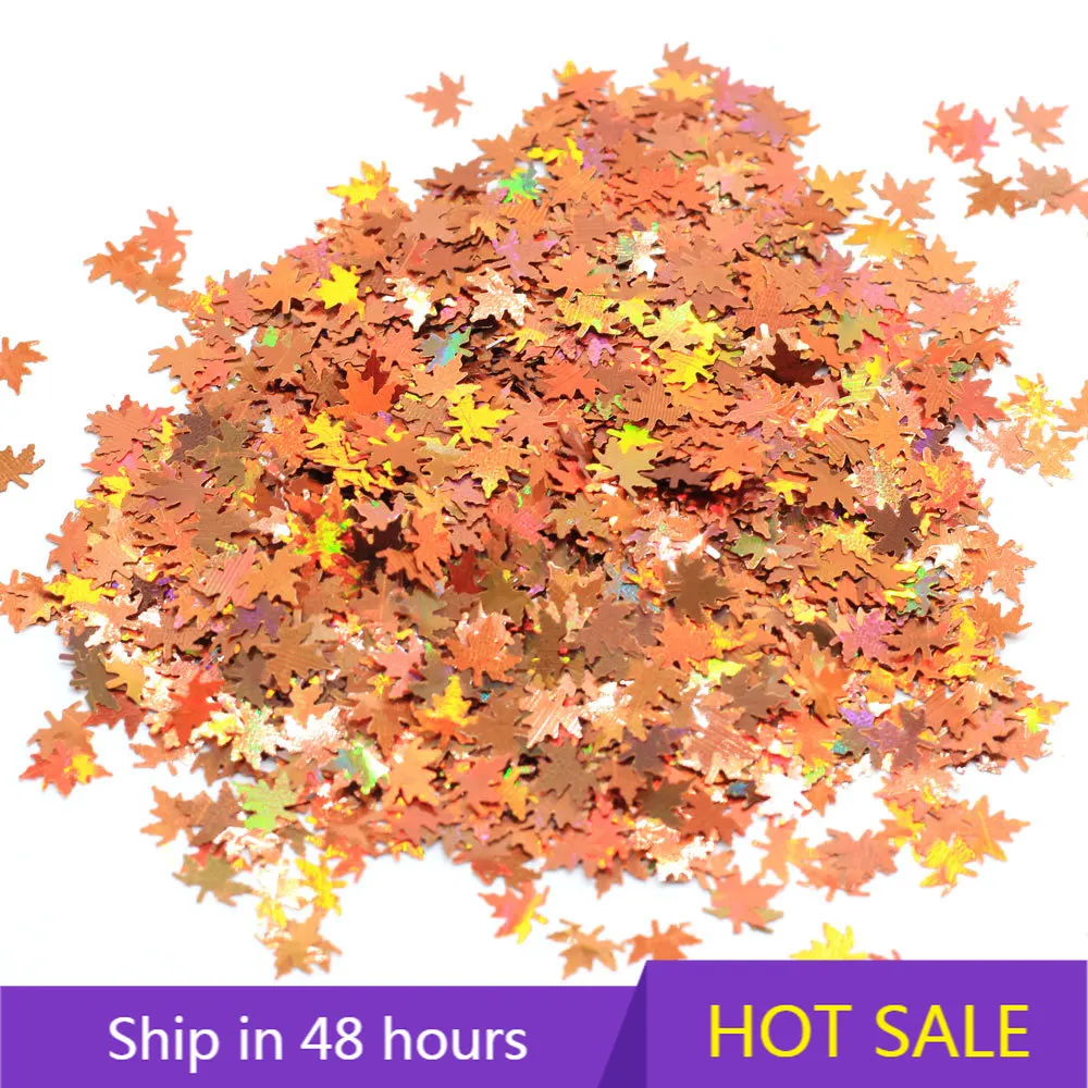 

YTYIN Autumn Maple Leaves Orange Nail Glitter Sequins Shiny Fallen Leaf Flake DIY Autumn Nail Art Decoration Accessories Tool