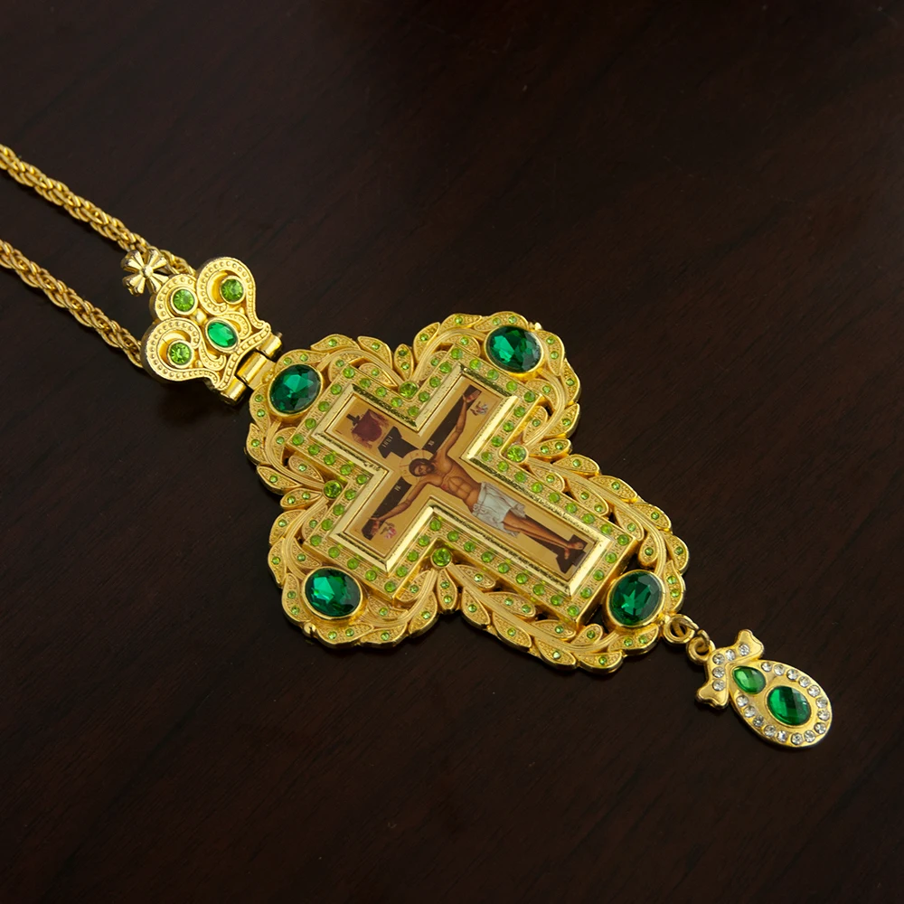 HTISOK Orthodoxes Kreuz-Anhänger, vergoldeter Jesus-Anhänger aus Zinklegierung, Priester-Brustkreuz, Kreuzanhänger – Detail 10