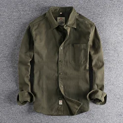 Coarse twill cotton wash-and-wear long-sleeved shirt man-n simple trend pocket spring and autumn casual shirt