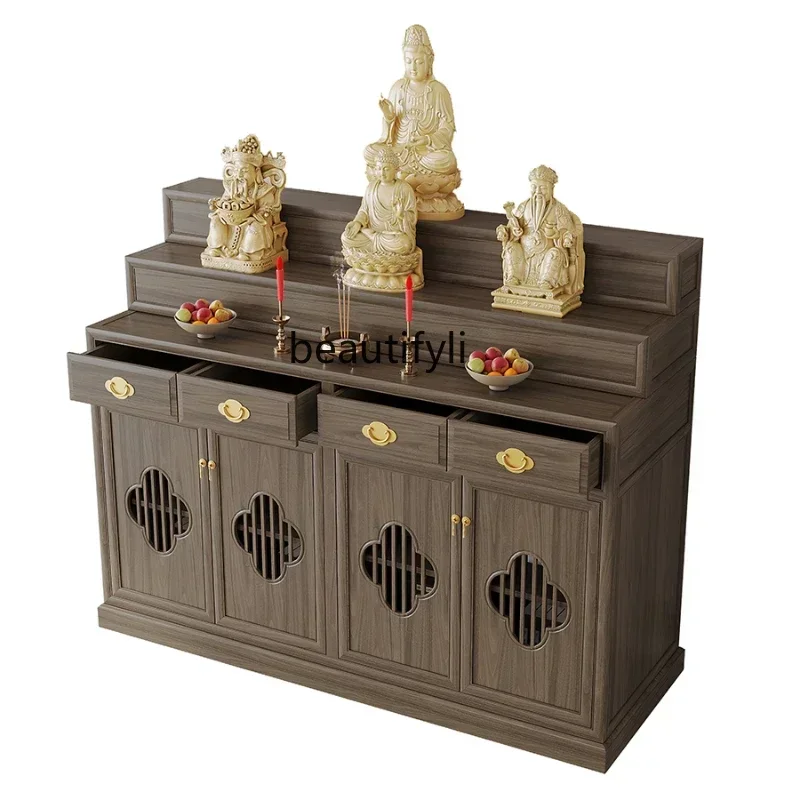 

cqy3-Layer Holder Altar Household Solid Wood Prayer Altar Table Table Guanyin God of Wealth Buddha Shrine God Cabinet AncestorAl