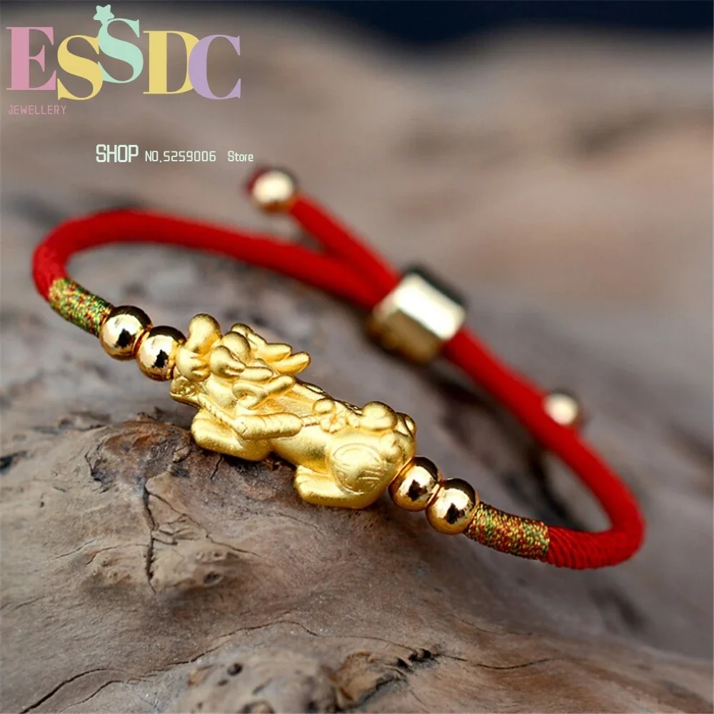 Dropship Pure 999 Gold Pixiu  for Men or Lady Lucky Red Rope Chain Bracelets This Animal Year Jewelry with Certificates