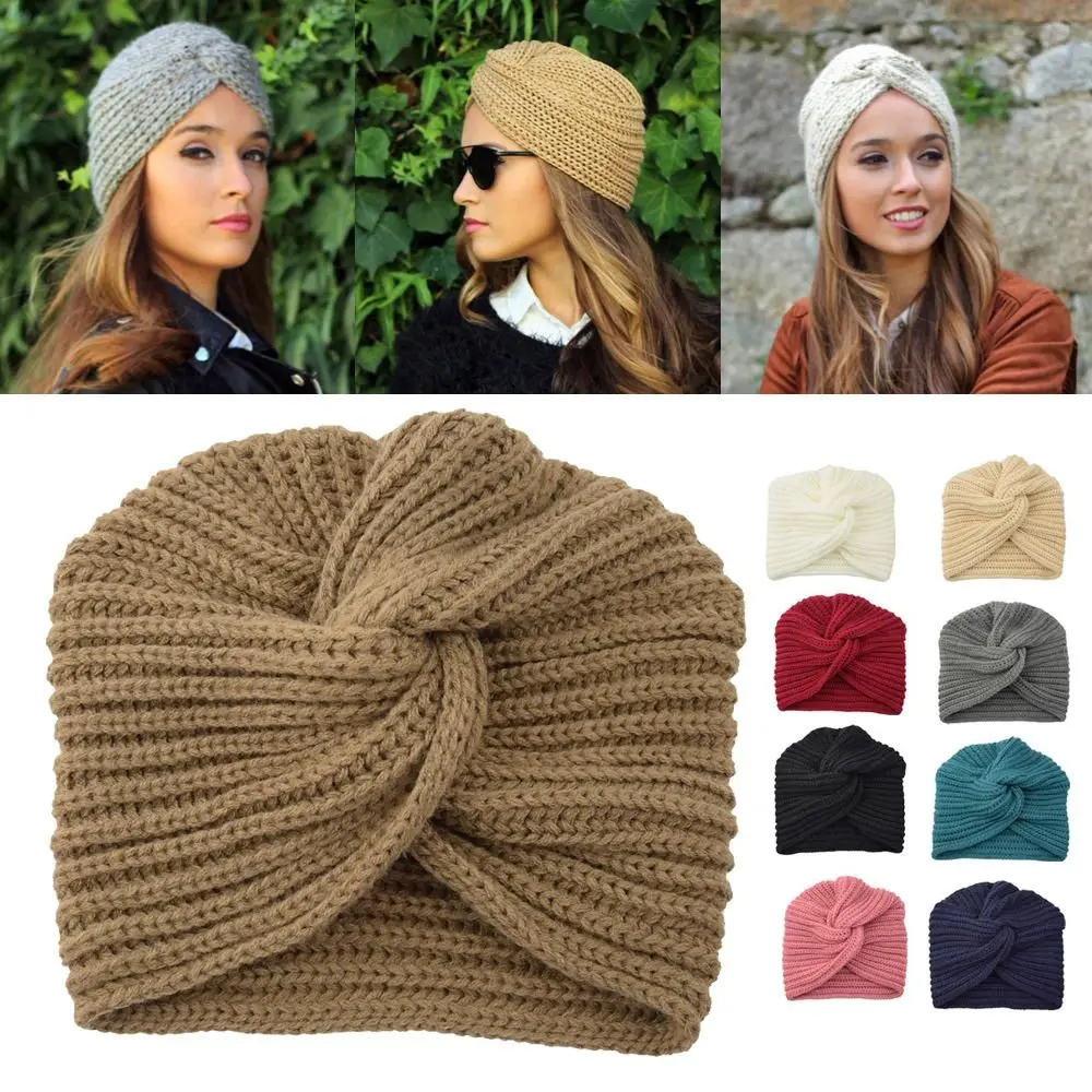 

Fashion Accessories Twist Knitted Turban Hat Warm Cross Wrap Head Cashmere Bonnet Bonnet Design Wool Turban Cap Autumn Winter