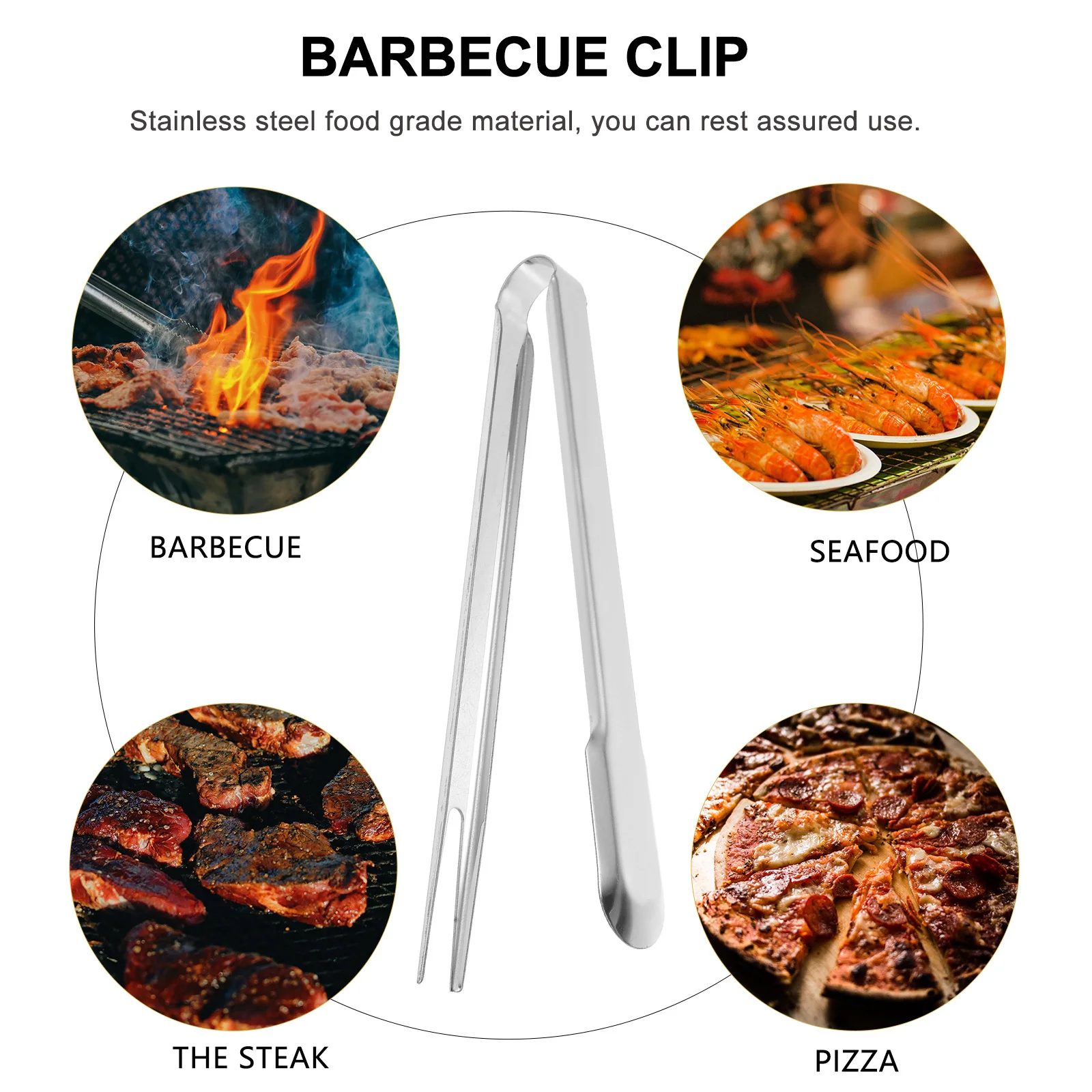 

Stainless Steel Barbecue Clip Food Tong Multi-Function Kitchen Steak Tongs Outdoor Cooking Grill Bread Bakery Clip Reusable